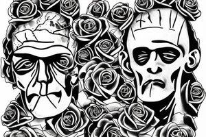 Frankenstein as a humanitarian with roses tattoo idea