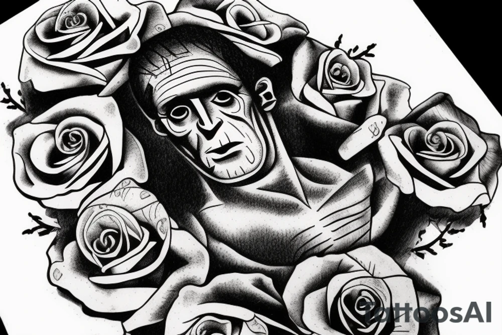Frankenstein as a humanitarian with roses tattoo idea