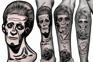 Frankenstein as a humanitarian with roses tattoo idea