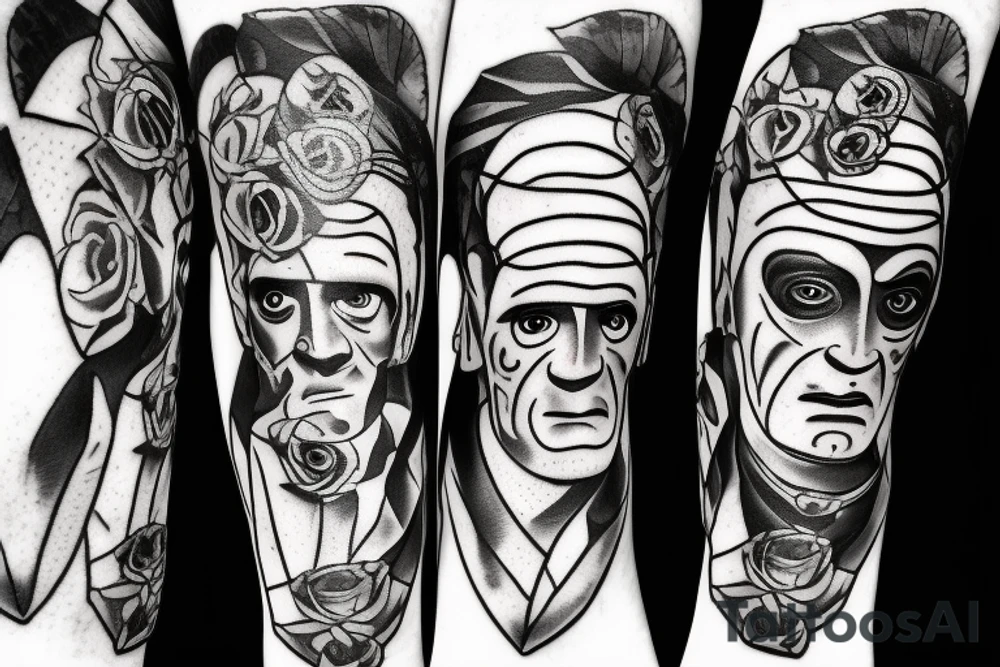 Frankenstein as a humanitarian with roses tattoo idea