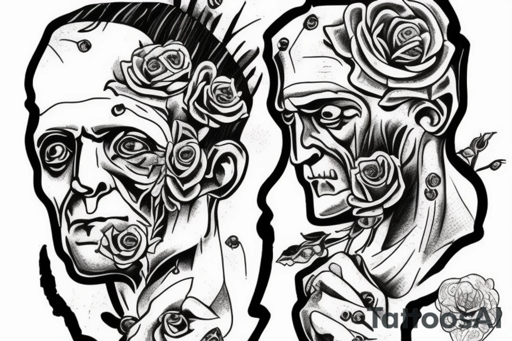 Frankenstein as a humanitarian with roses tattoo idea