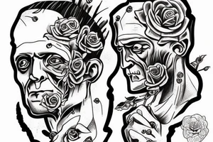 Frankenstein as a humanitarian with roses tattoo idea