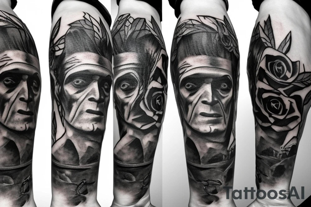 Frankenstein as a humanitarian with roses tattoo idea