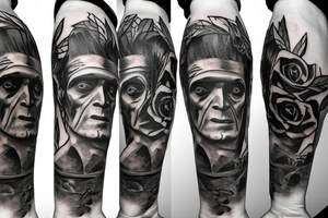 Frankenstein as a humanitarian with roses tattoo idea
