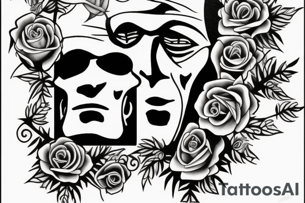 Frankenstein as a humanitarian with roses tattoo idea