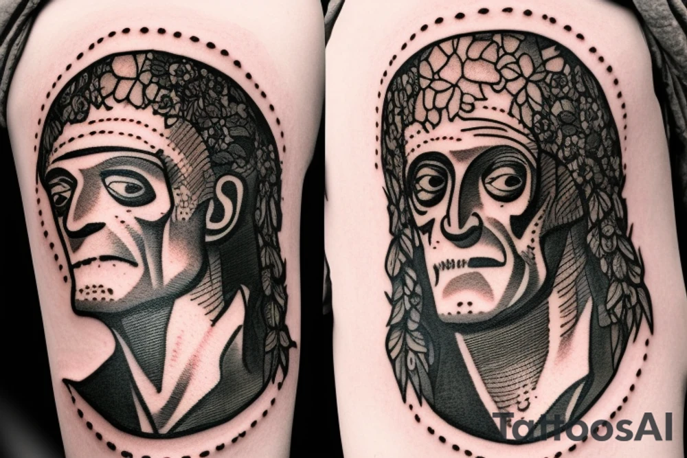 Frankenstein as a humanitarian with roses tattoo idea
