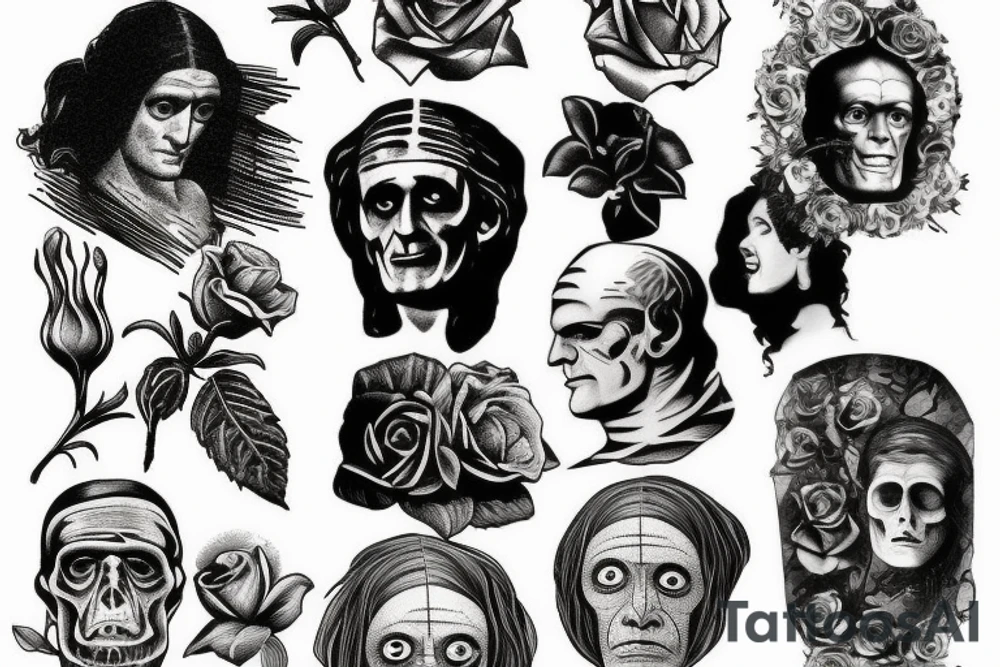 Frankenstein as a humanitarian with roses tattoo idea