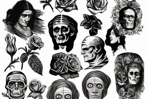 Frankenstein as a humanitarian with roses tattoo idea