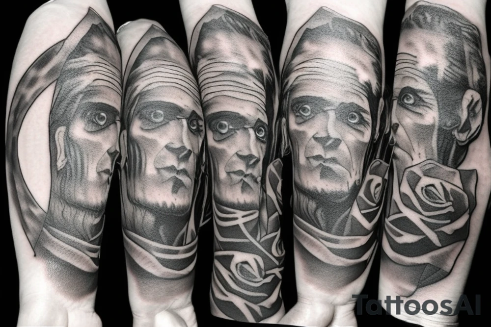 Frankenstein as a humanitarian with roses tattoo idea
