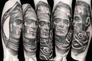 Frankenstein as a humanitarian with roses tattoo idea