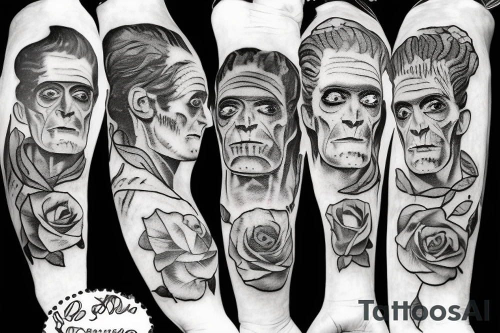 Frankenstein as a humanitarian with roses tattoo idea