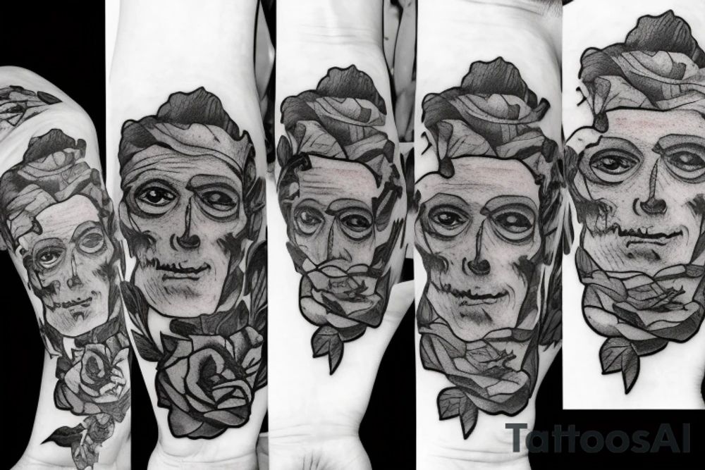 Friendly Frankenstein with roses tattoo idea