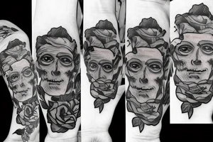 Friendly Frankenstein with roses tattoo idea