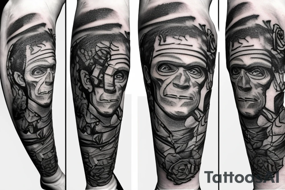 Friendly Frankenstein with roses tattoo idea