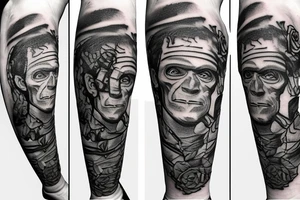 Friendly Frankenstein with roses tattoo idea