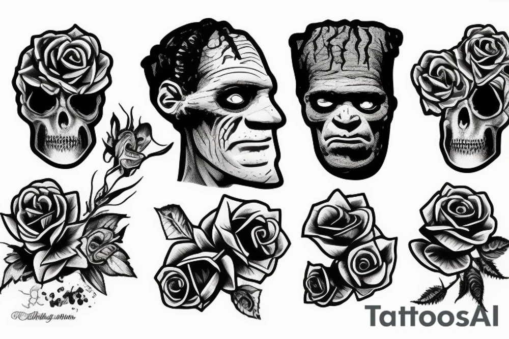 Friendly Frankenstein with roses tattoo idea