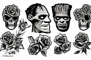 Friendly Frankenstein with roses tattoo idea