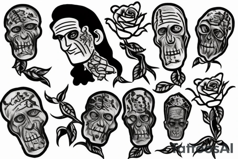Friendly Frankenstein with roses tattoo idea