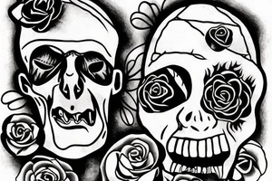 Friendly Frankenstein with roses tattoo idea
