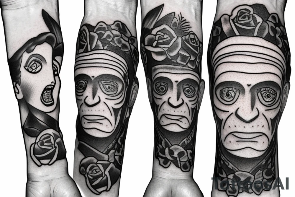 Friendly Frankenstein with roses tattoo idea