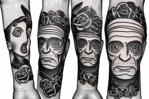 Friendly Frankenstein with roses tattoo idea