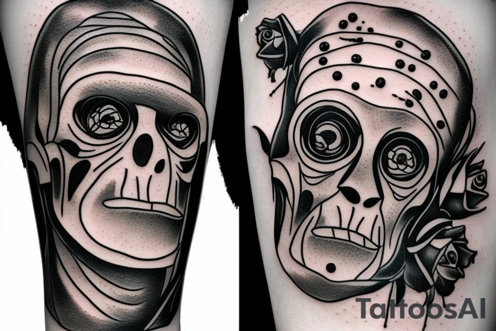Friendly Frankenstein with roses tattoo idea