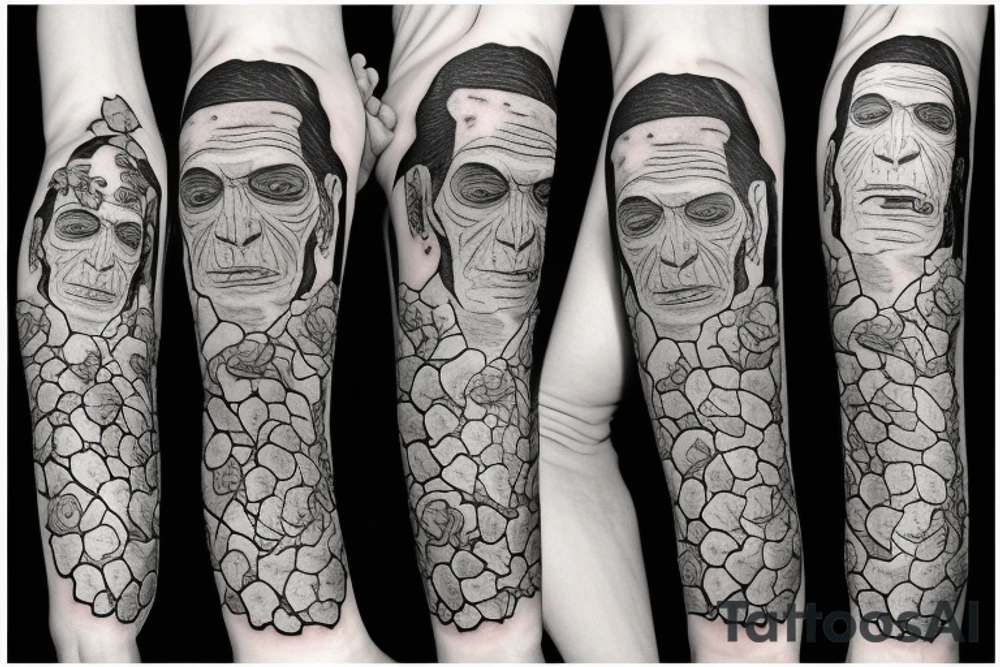 Friendly Frankenstein with roses tattoo idea
