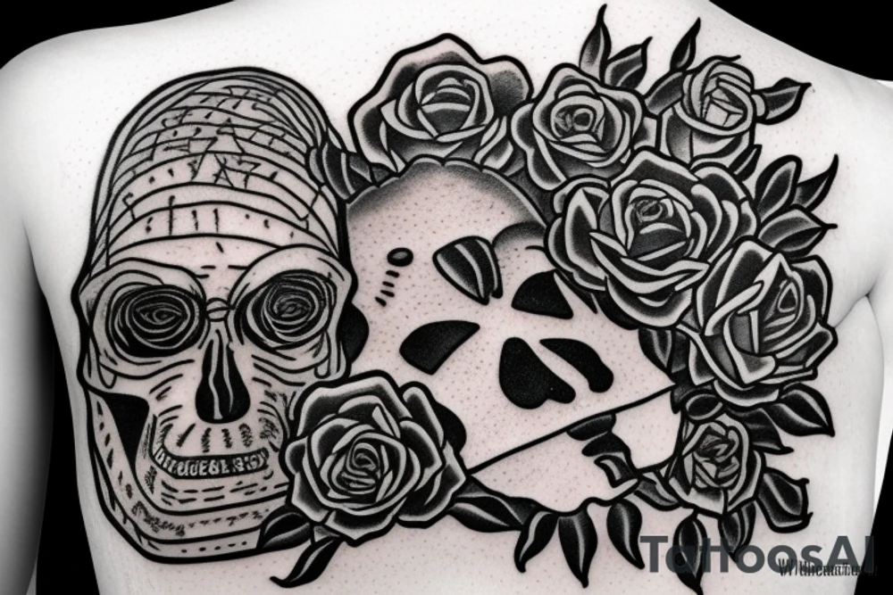 Friendly Frankenstein with roses tattoo idea