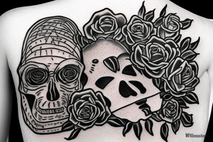 Friendly Frankenstein with roses tattoo idea