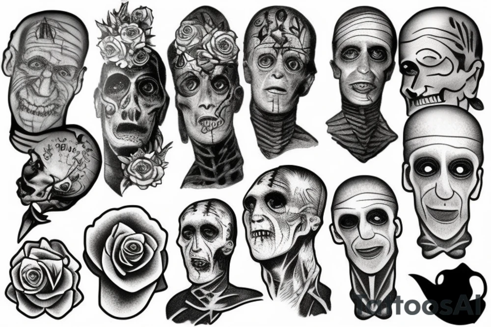 Friendly Frankenstein with roses tattoo idea
