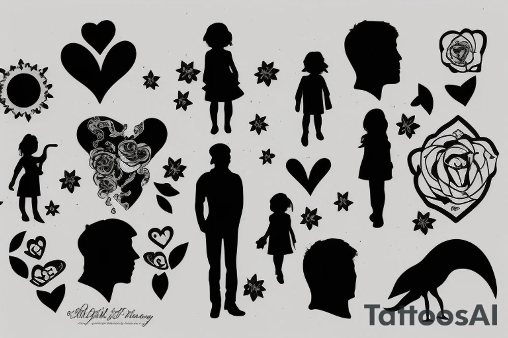 Father and daughter silhouette tattoo idea