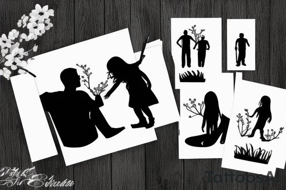 Father and daughter silhouette tattoo idea