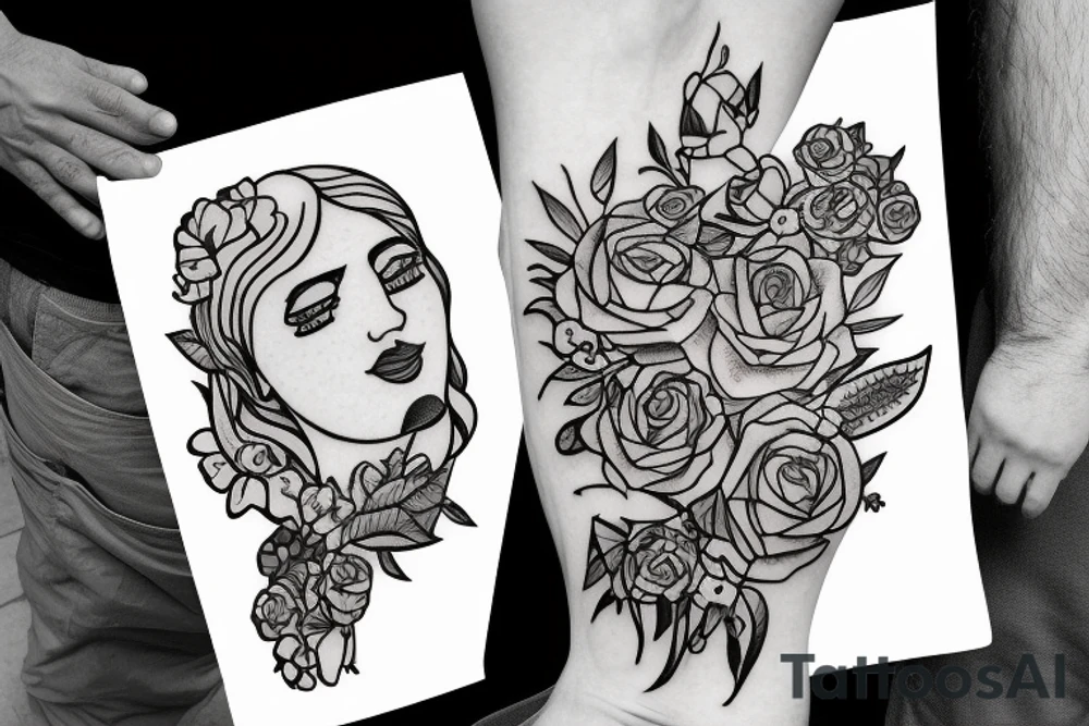 Daddy with daughter in wildflowers and roses tattoo idea