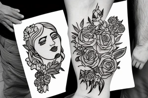 Daddy with daughter in wildflowers and roses tattoo idea