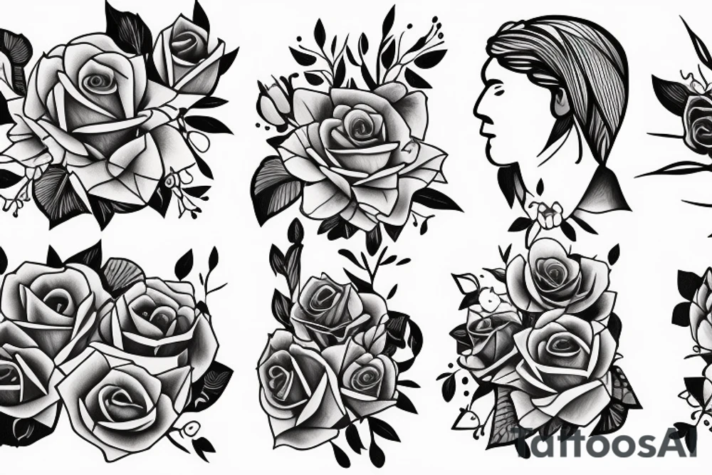 Daddy with daughter in wildflowers and roses tattoo idea