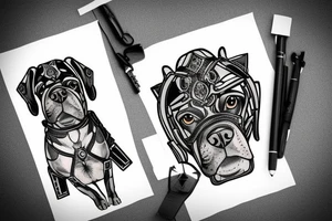 A boxer dog wearing gladiator armor tattoo idea