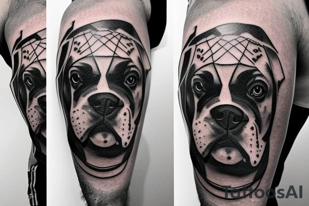 A boxer dog wearing gladiator armor tattoo idea