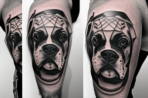 A boxer dog wearing gladiator armor tattoo idea