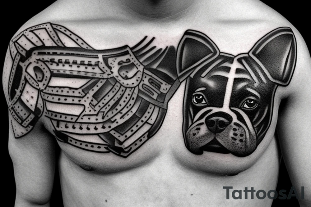 A boxer dog wearing gladiator armor tattoo idea