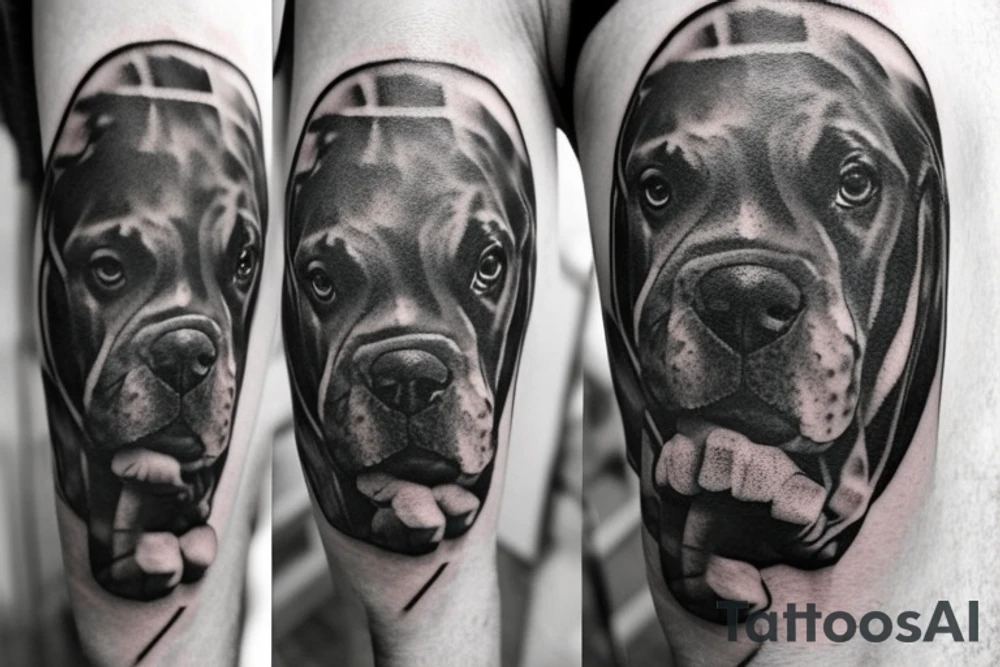 A boxer dog wearing gladiator armor tattoo idea