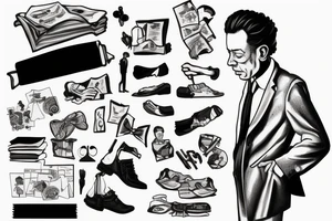 Albert Camus wearing a jacket and tie and walking on a beach tattoo idea