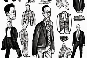Albert Camus wearing a jacket and tie and walking on a beach tattoo idea