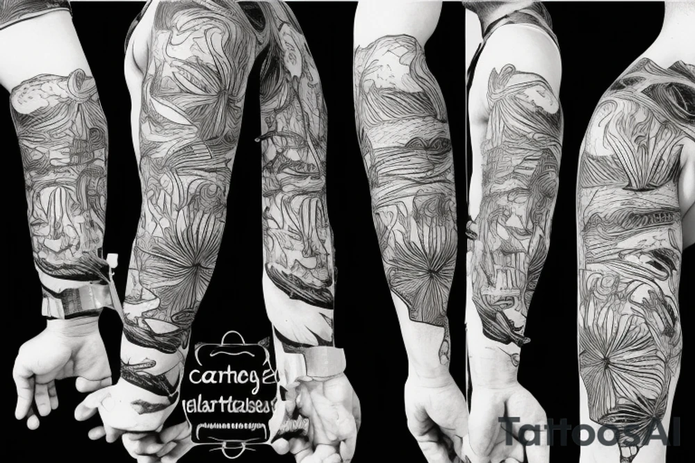 Albert Camus wearing a jacket and tie and walking on a beach tattoo idea