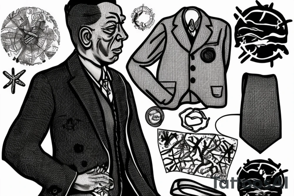 Albert Camus wearing a jacket and tie and walking on a beach tattoo idea Albert Camus wearing a jacket and tie and walking on a beach tattoo idea