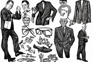Albert Camus wearing a jacket and tie and walking on a beach tattoo idea