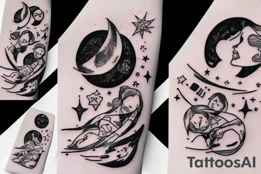 A father and daughter sitting on the moon among stars tattoo idea