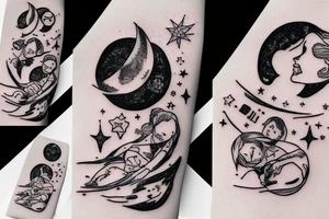 A father and daughter sitting on the moon among stars tattoo idea