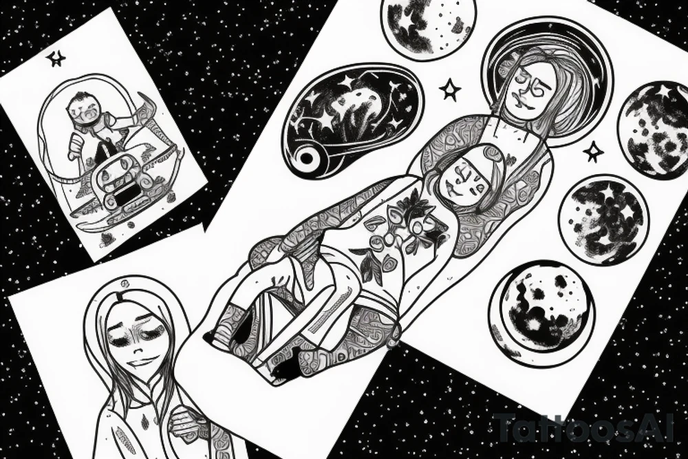 A father and daughter sitting on the moon among stars tattoo idea