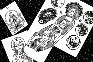 A father and daughter sitting on the moon among stars tattoo idea