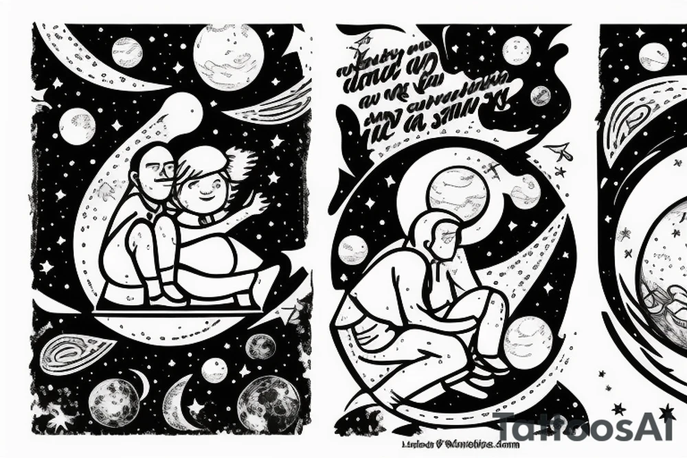 A father and daughter sitting on the moon among stars tattoo idea